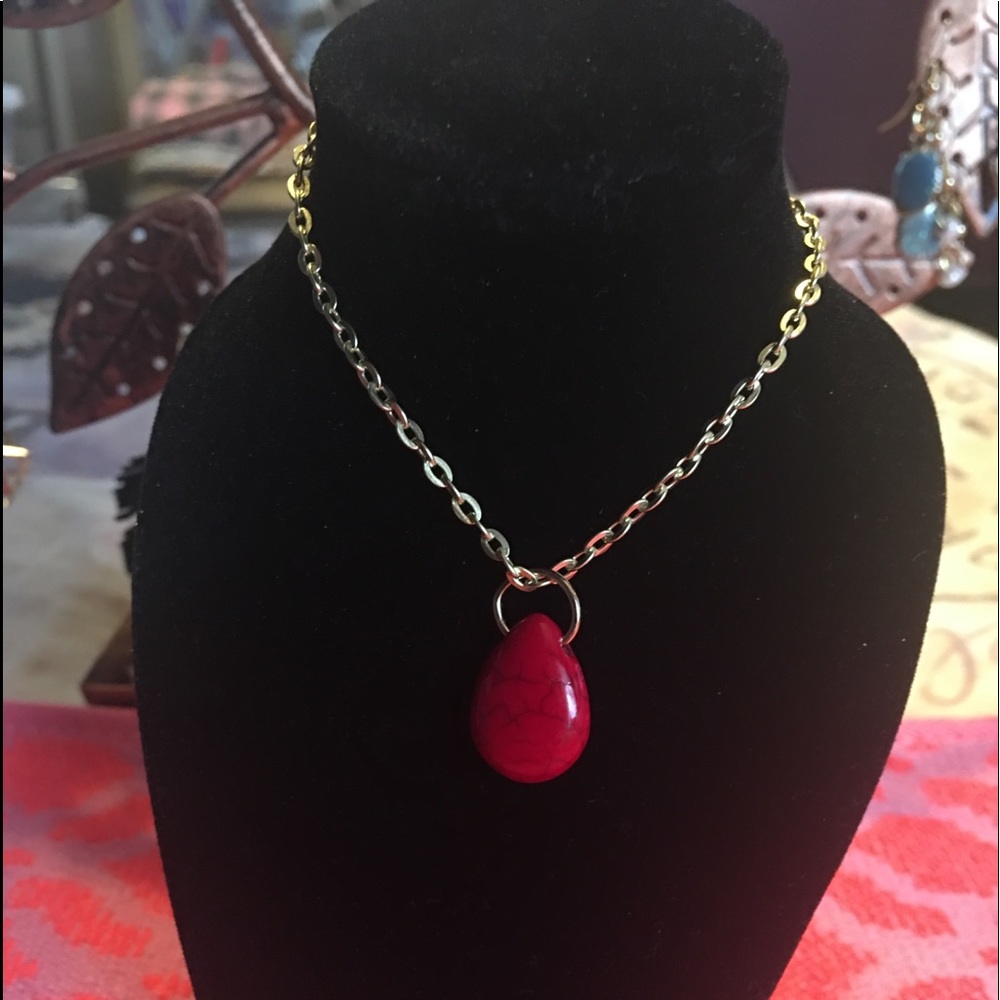 Red Marble Charm Bracelet With Gold Chain